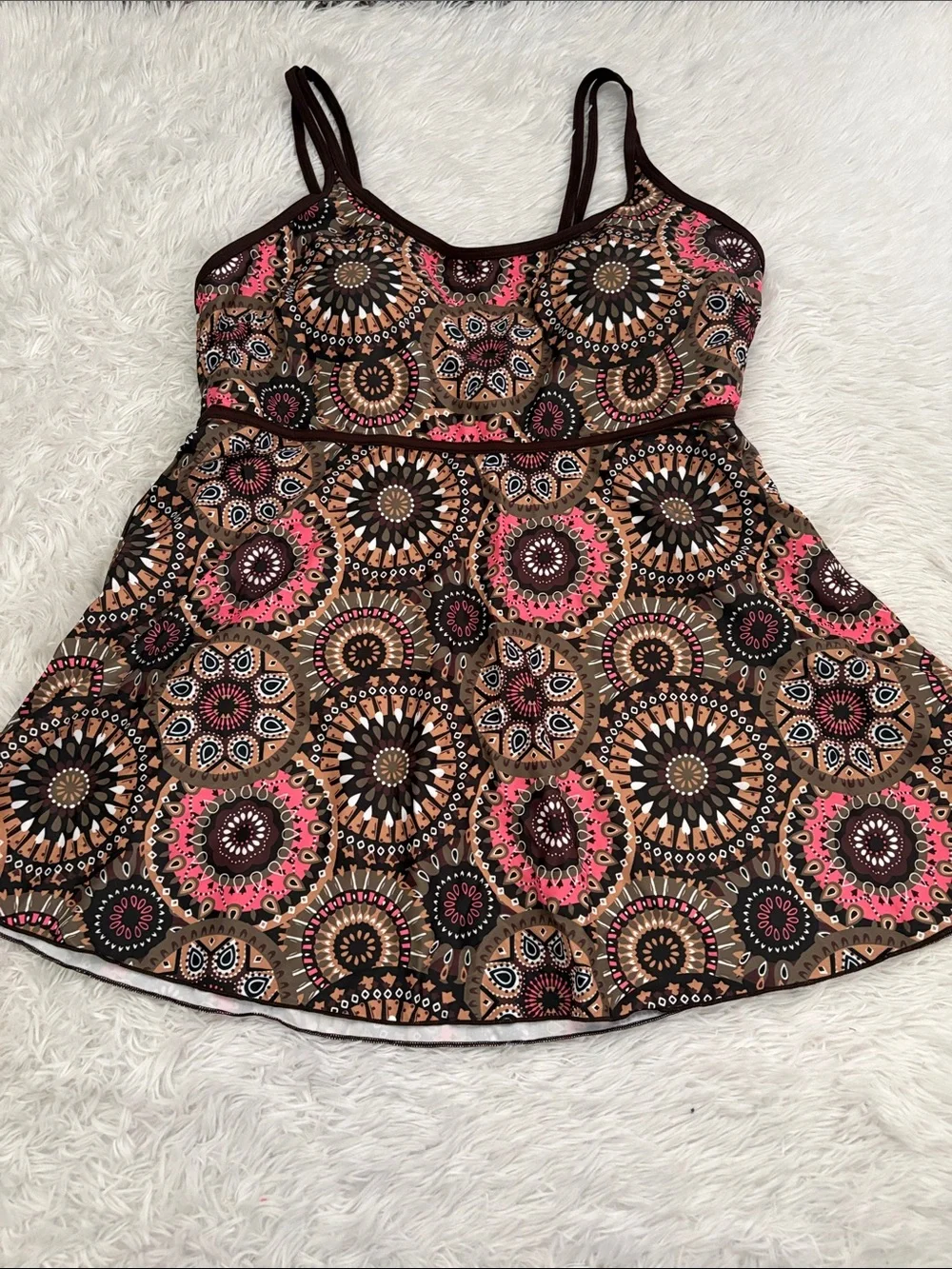 NEW Brown Mandala Print Multi Color 2 Piece Tankini Swim Set Size 3XL